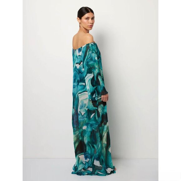 NWT Villa Fresca Malia Micro Pleated Maxi Dress Chiffon Cover Up Vacation New 6 - Picture 3 of 10